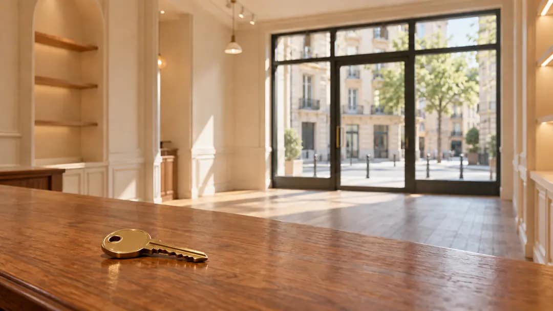 Clé sans inscription sur un comptoir dans un local commercial vide
